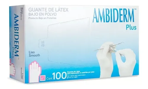 7502224240017 GUANTE PLUS LATEX ROSA S. BAJO EN POLVO AMBIDERM. 100UNDS - Imagen 1