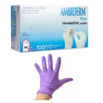 GUANTE PLUS LATEX VIOLETA S. BAJO EN POLVO AMBIDERM. 100UNDS