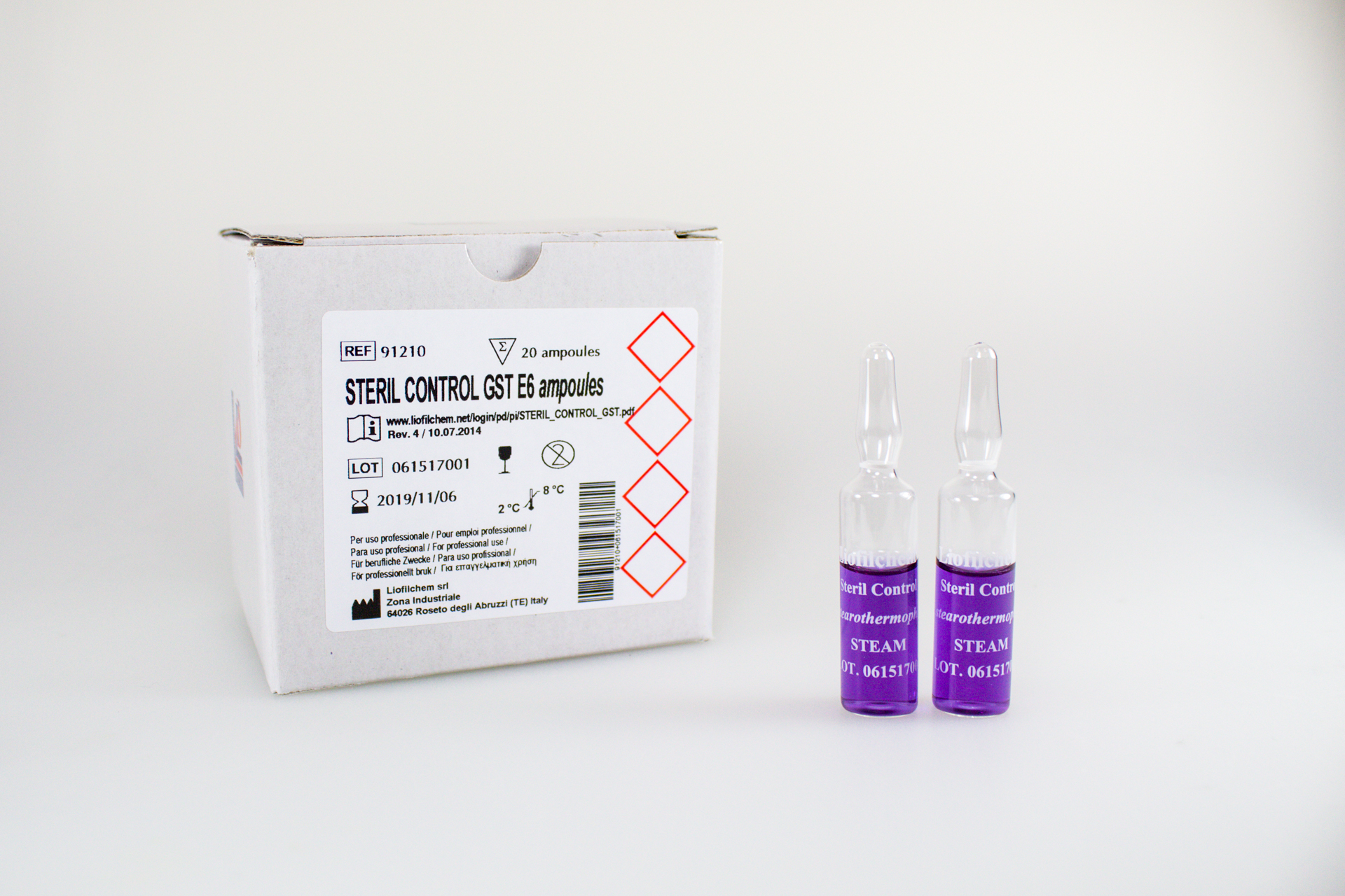 91210 STERIL CONTROL GST E6 AMPOLLAS. 20 ampollas x 4 Ml. LIOFILCHEM - Imagen 1