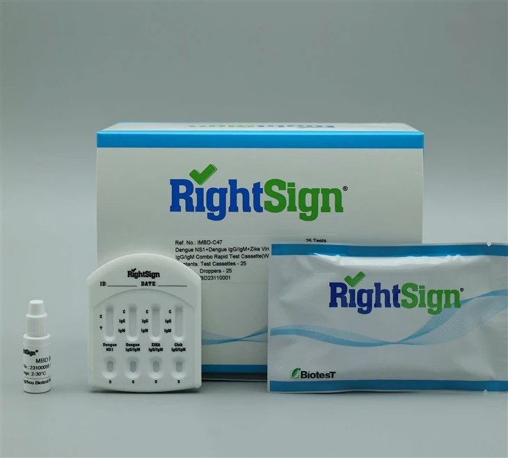 IMBD-C47 DENGUE NS1+IGG/IGM+ZIKA IGG/IGM+CHIKUNGUNYA IGG/IGM COMBO RAPID 25 TEST. BIOTEST - Imagen 1