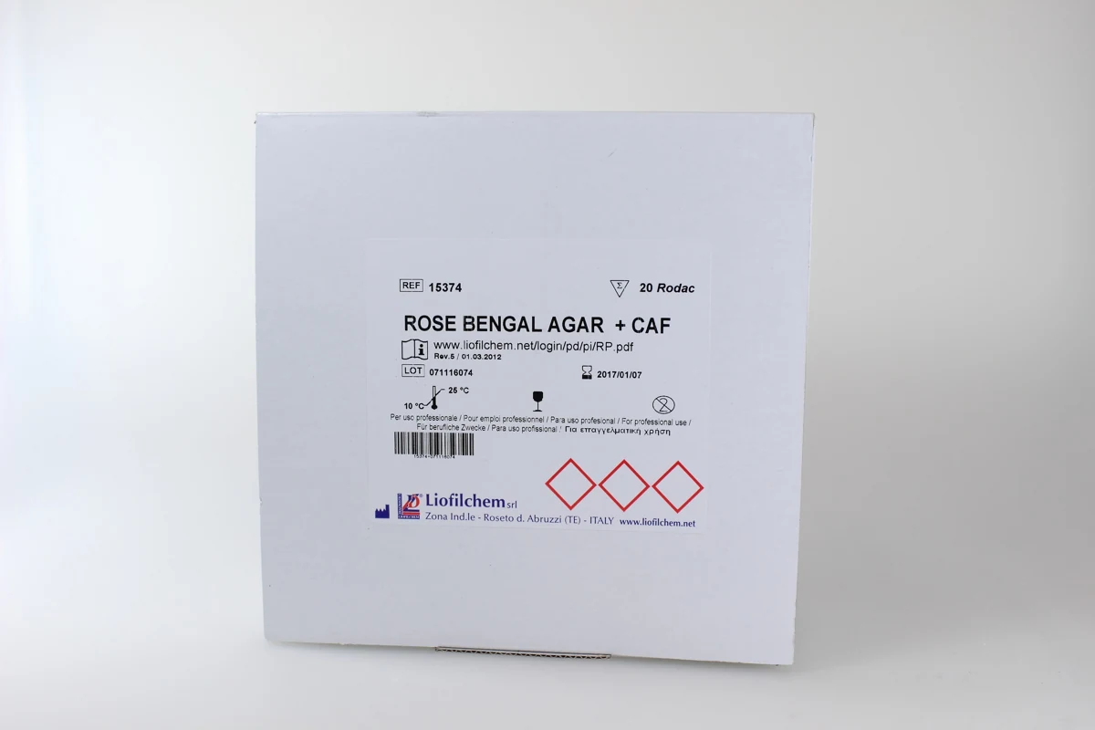 15374 ROSE BENGAL AGAR+CAF 20 PLACAS CONTACT. LIOFILCHEM - Imagen 1
